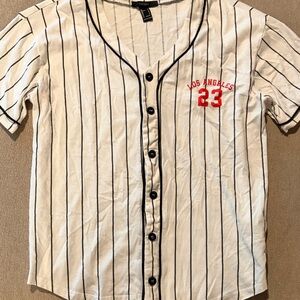 Forever 21 White and Black Striped Button Down Shirt